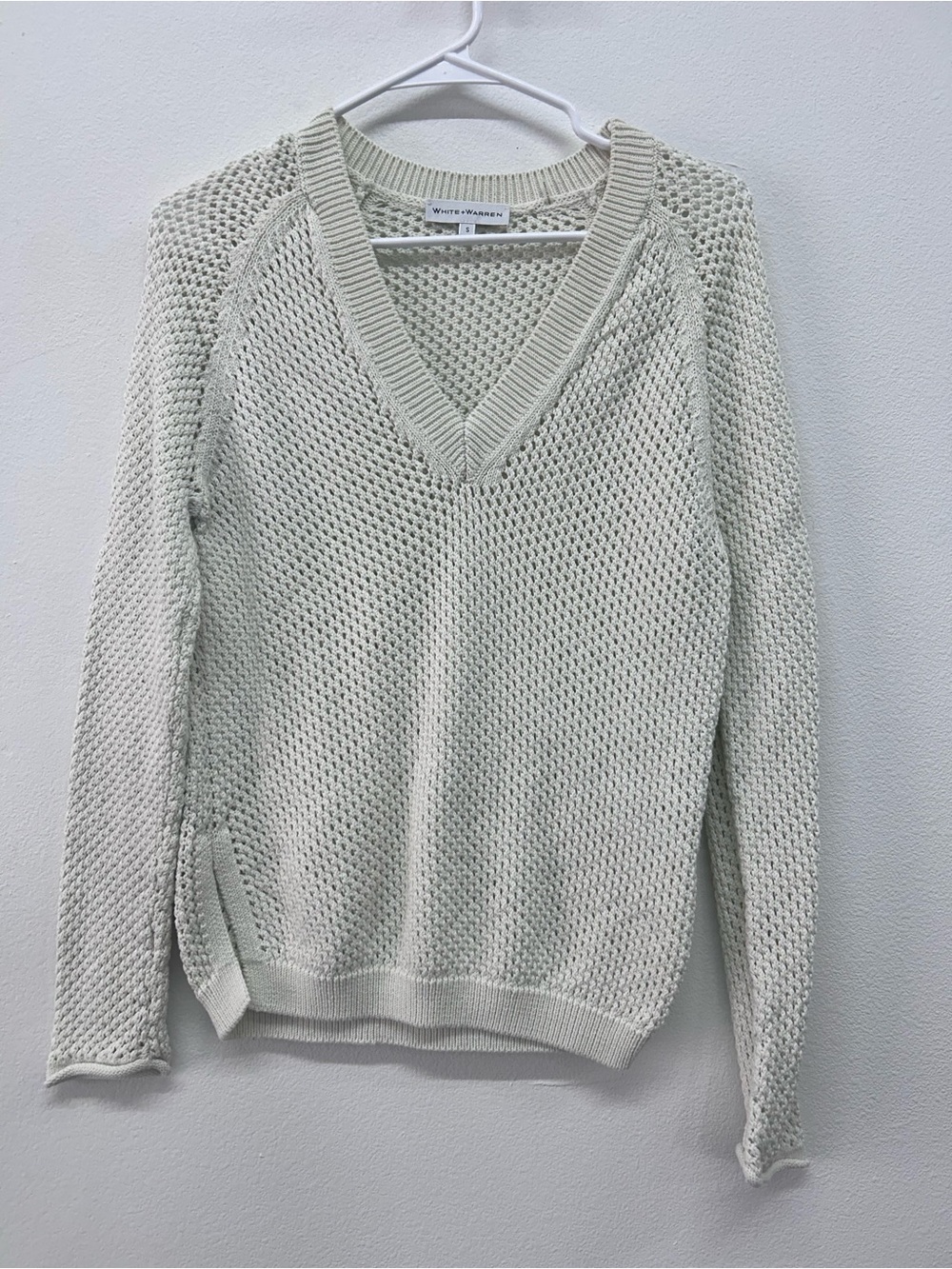 NWOT White + Warren Open Knit V-Neck Sweater - White Size S